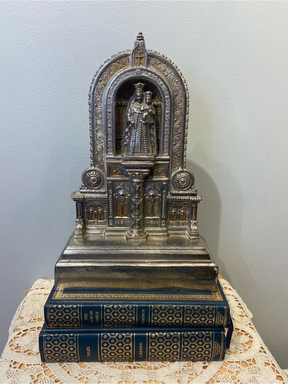 Vintage Metal Madonna with Child Home Religious Altar